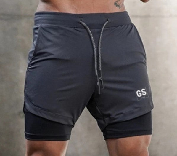 Mens 3 In 1 Fitness Running Gym Sport Joggers Short Pants